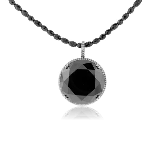 Large Round Black Diamond & Diamond Halo Pendant - Park City Jewelers