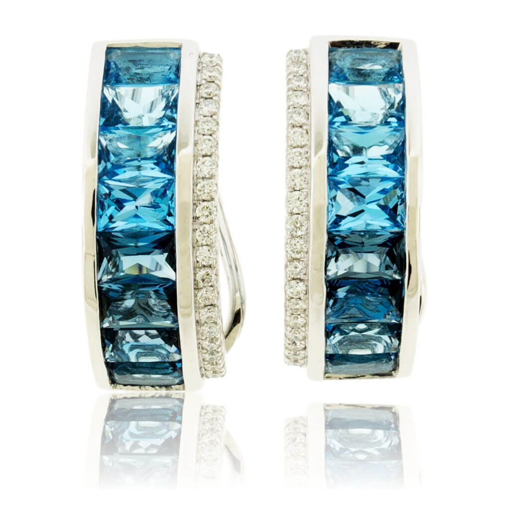 London Blue to Sky Blue Topaz Gradient Diamond Accented Earrings