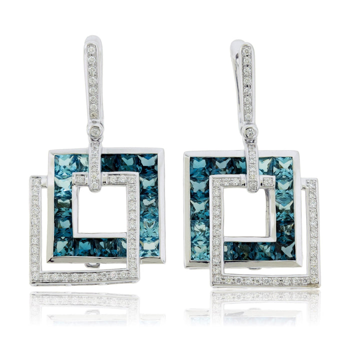 London Blue to Sky Blue Topaz Square with Diamond Accented Earrings - Park City Jewelers