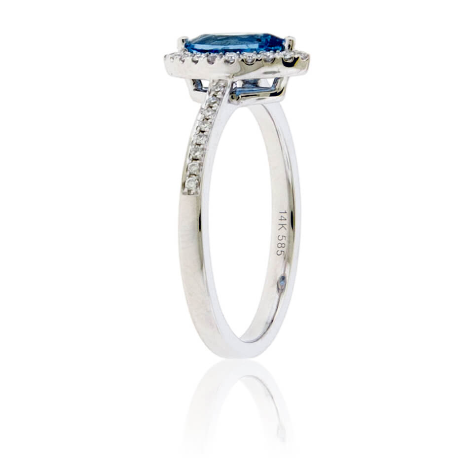 Marquise Blue Topaz & Diamond Halo Ring - Park City Jewelers