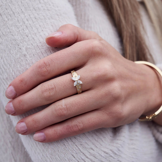 Marquise Diamond Florette Gold Satin Finish Flush Set Ring - Park City Jewelers