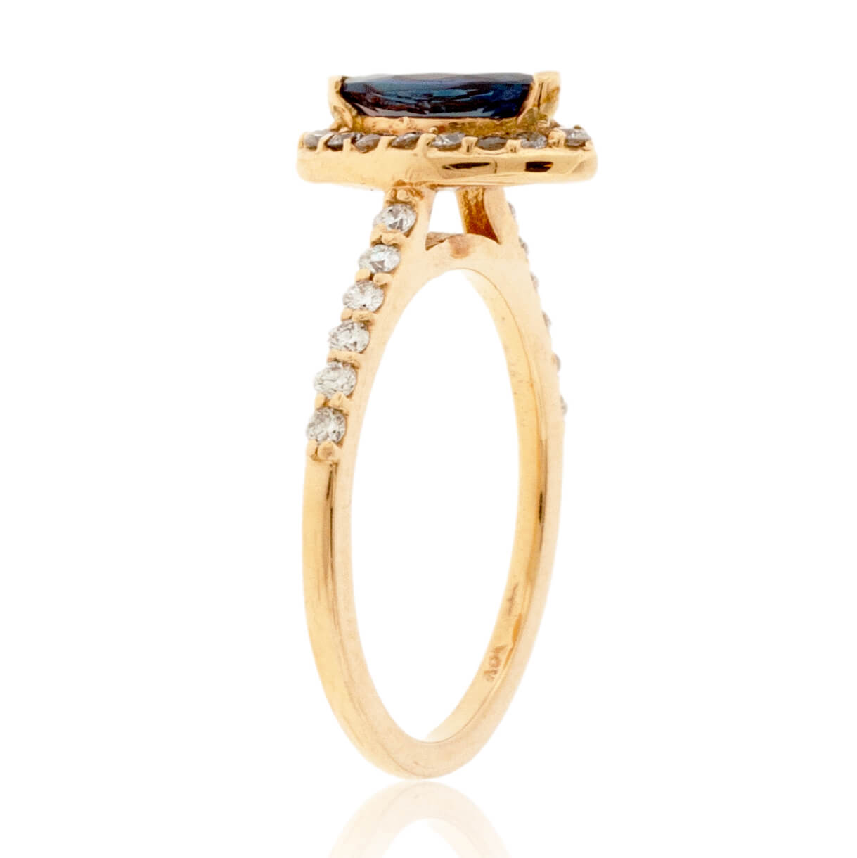 Marquise-Shape Alexandrite & Diamond Halo Diamond Shank Ring - Park City Jewelers