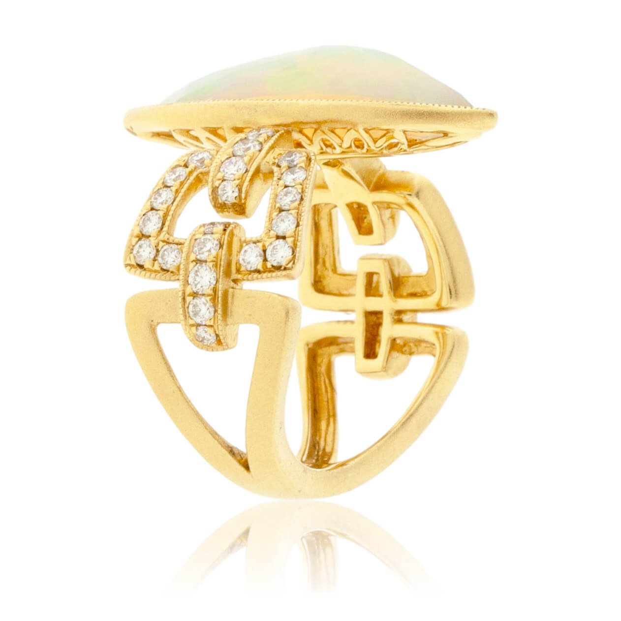 Marquise Shaped Ethiopian Opal & Halo Intricate Ring - Park City Jewelers
