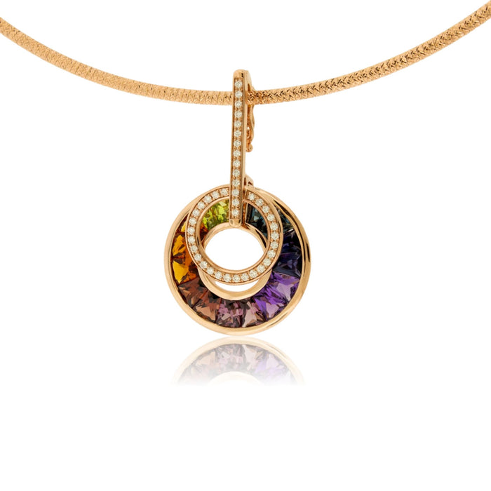 Mixed Gemstone & Diamond Circle Free Moving Pendant - Park City Jewelers