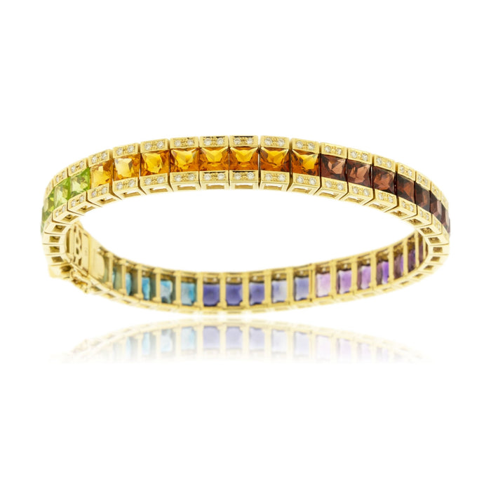 Mixed Gemstone Rainbow & Diamond Tennis Style Bracelet - Park City Jewelers
