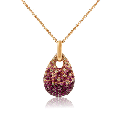 Mixed Pink Color Sapphire & Diamond Halo Pendant w/Chain - Park City Jewelers