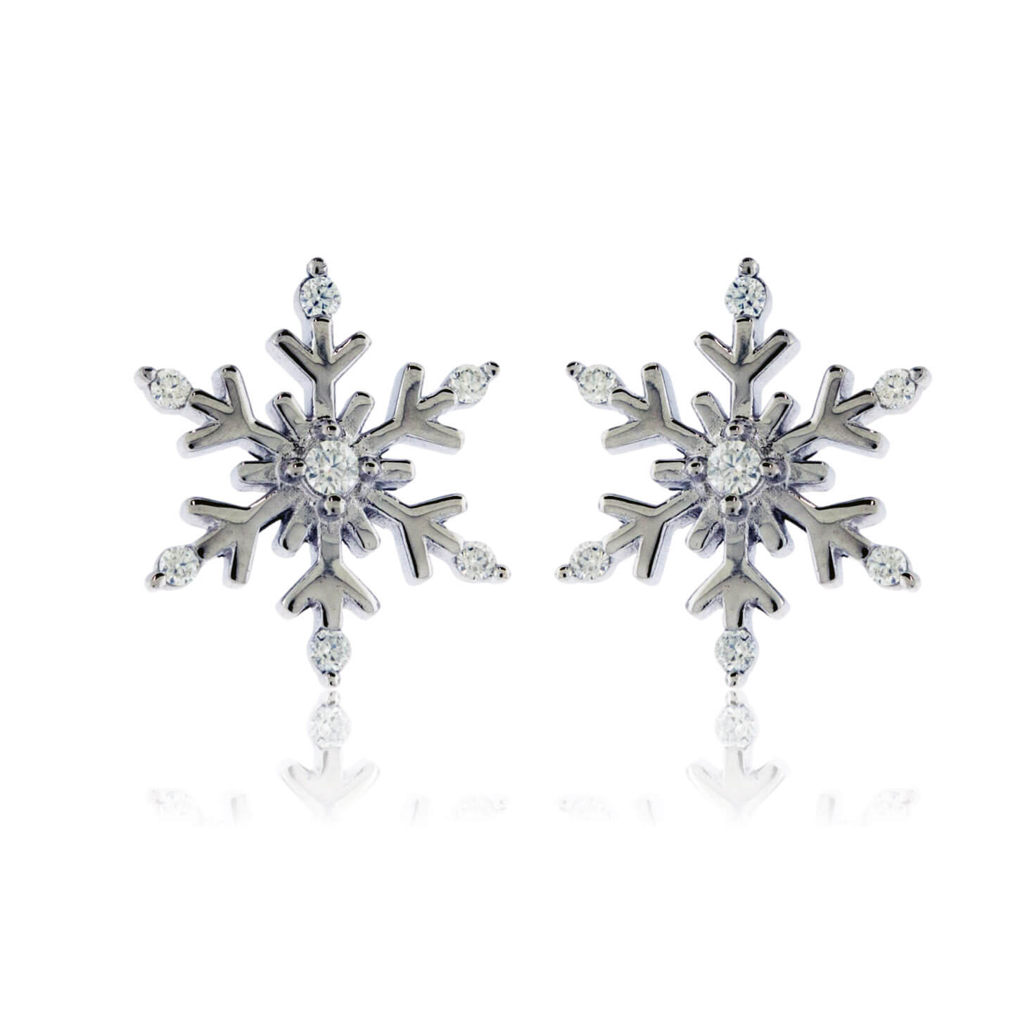 Ready to top ship, Snowflake stud earring in sterling silver with Genuine white diamonds