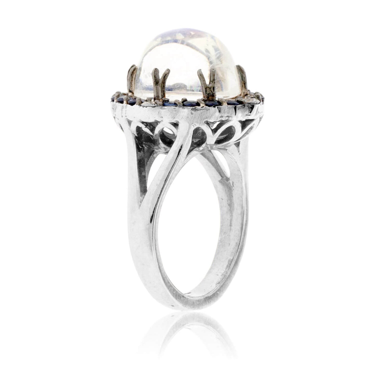 Moonstone Cabochon with Sapphire & Diamond Halo Ring - Park City Jewelers