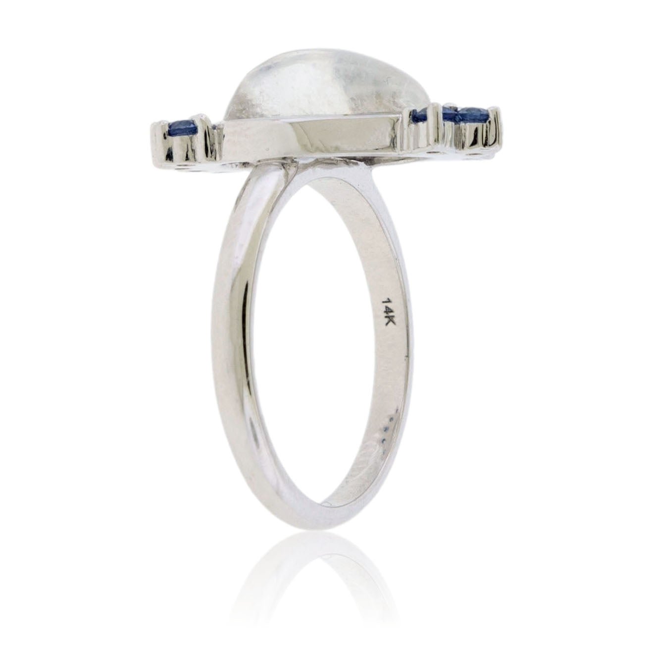 Moonstone Cabochon with Sapphire Half Halo Ring - Park City Jewelers