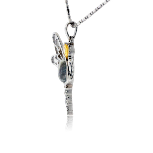 Moonstone, Golden Sapphire, & Diamond Dragonfly Pendant - Park City Jewelers