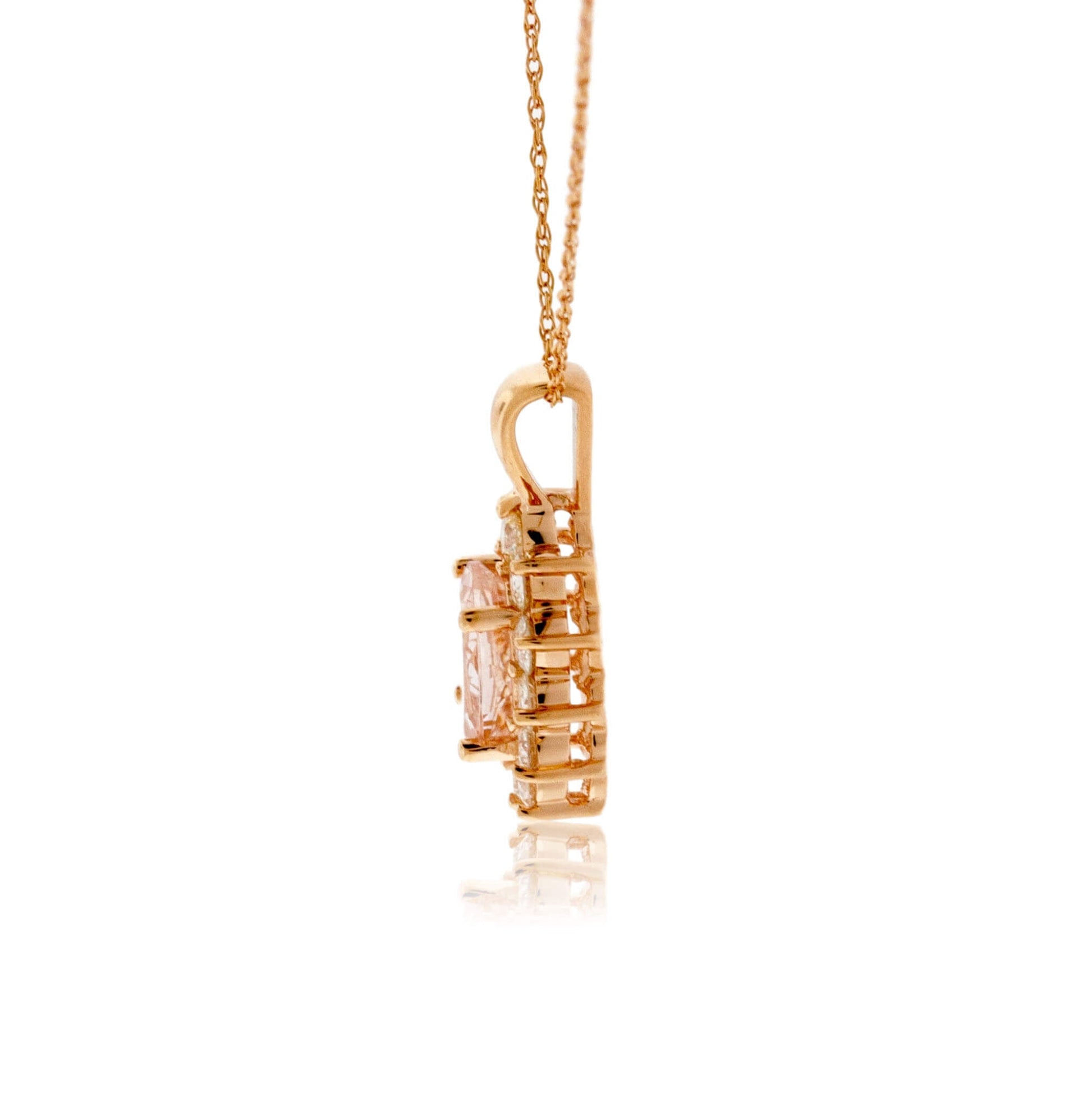 Morganite and Classic Style Diamond Halo Pendant - Park City Jewelers