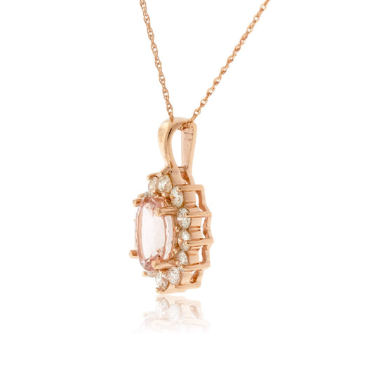 Morganite and Classic Style Diamond Halo Pendant - Park City Jewelers