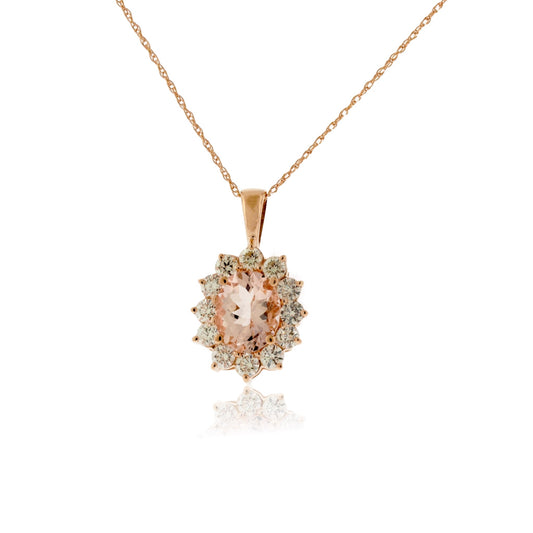 Morganite and Classic Style Diamond Halo Pendant - Park City Jewelers