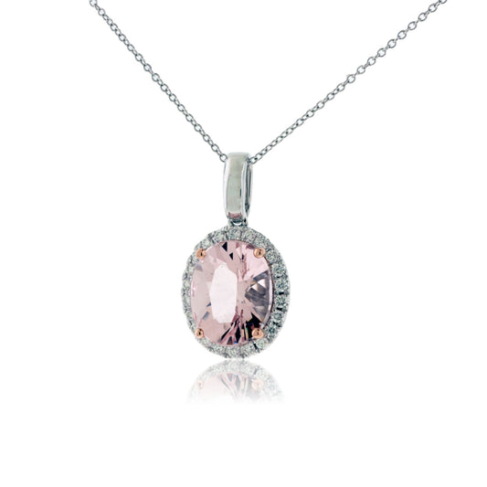 Morganite and Diamond Halo Pendant - Park City Jewelers