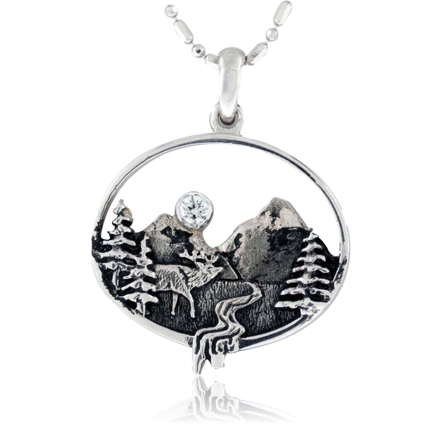 Mountain and Elk Scene Oval Necklace - Park City Jewelers