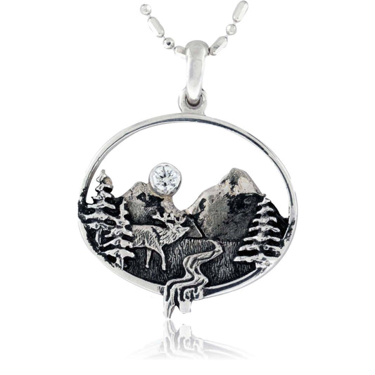 Mountain and Elk Scene Oval Necklace - Park City Jewelers