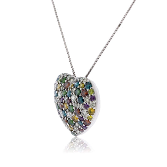 Multi Color Diamond & Diamond Heart Pendant w/Chain - Park City Jewelers