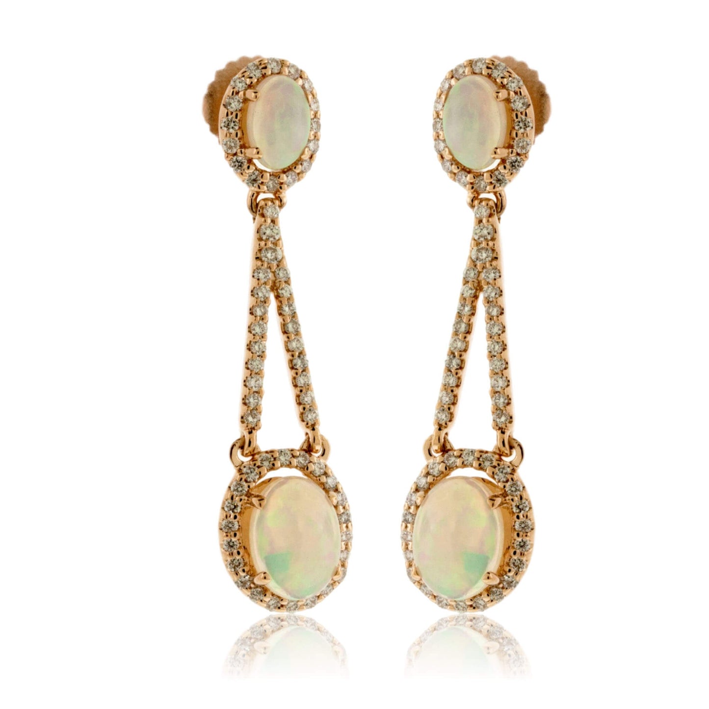 Opal Cabochon & Diamond Dangle Style Earrings - Park City Jewelers