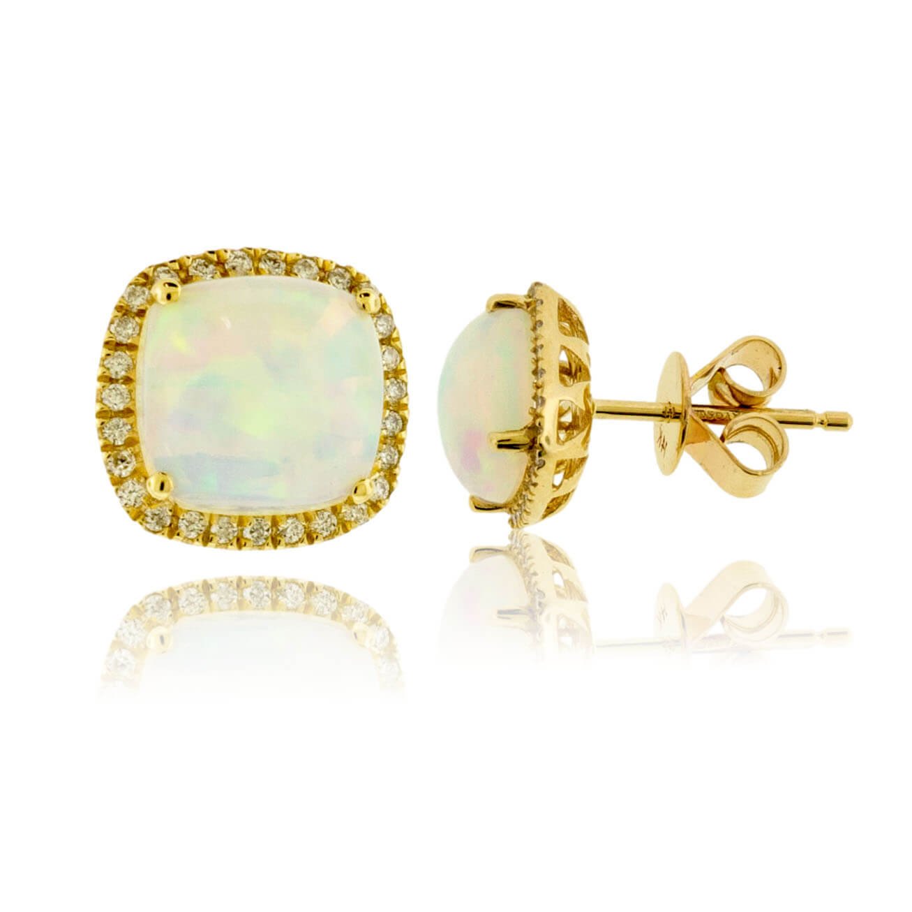 Opal Cabochon with Diamond Halo Stud Earrings - Park City Jewelers