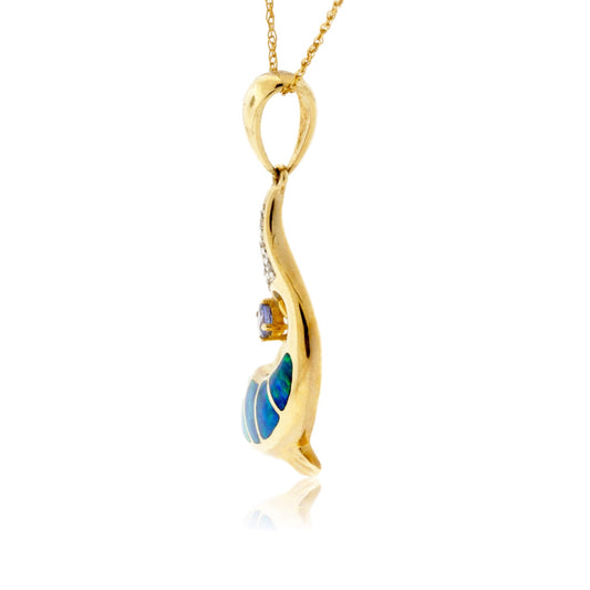 Opal Inlay, Tanzanite & Diamond Dolphin Swimming Pendant - Park City Jewelers