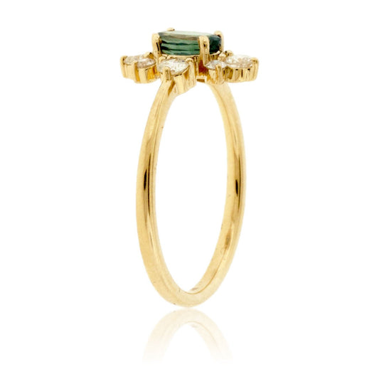 Oval Alexandrite & Diamond Burst Halo Style Ring - Park City Jewelers