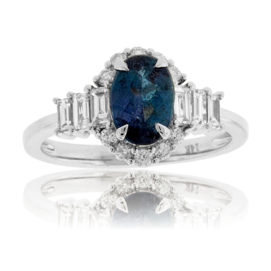 Oval Alexandrite & Diamond Burst with Baguette Halo Style Ring - Park City Jewelers