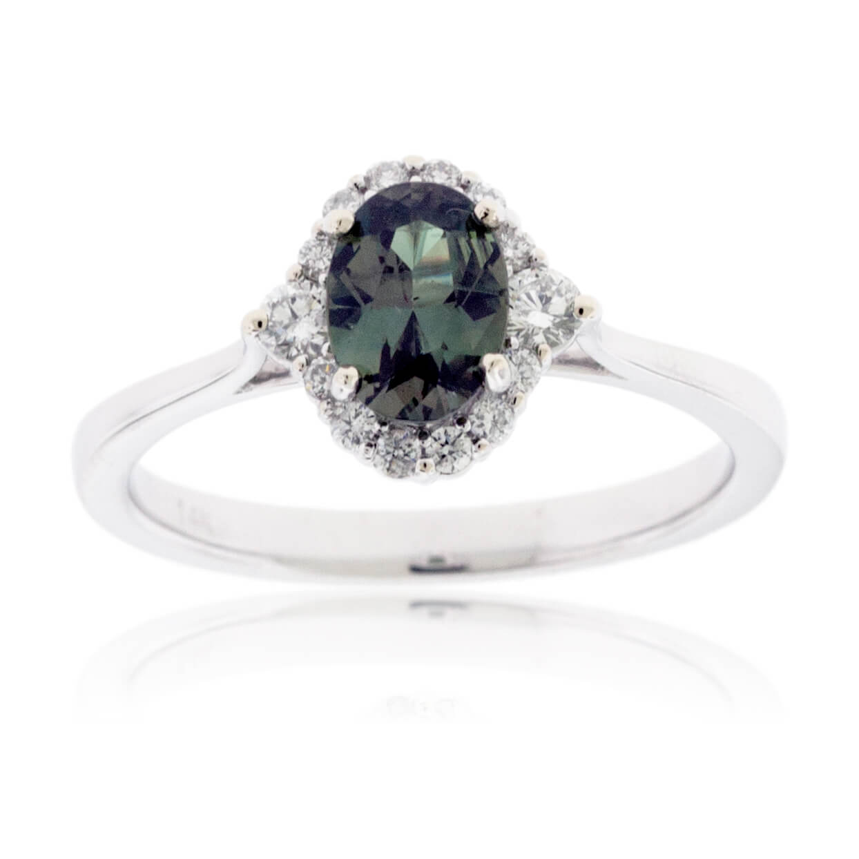Oval Alexandrite & Diamond Halo Solid Shank Ring - Park City Jewelers