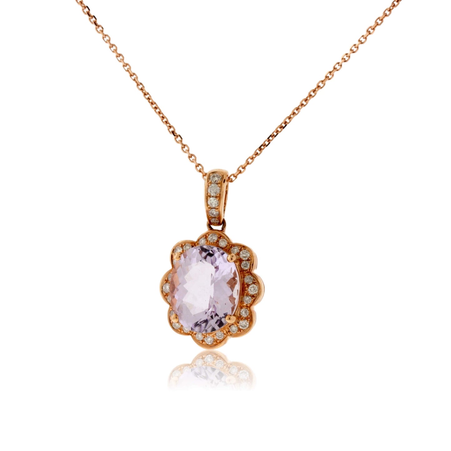 Oval Amethyst and Diamond Halo Vintage Style Pendant - Park City Jewelers