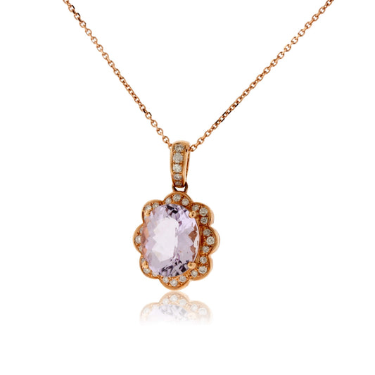 Oval Amethyst and Diamond Halo Vintage Style Pendant - Park City Jewelers