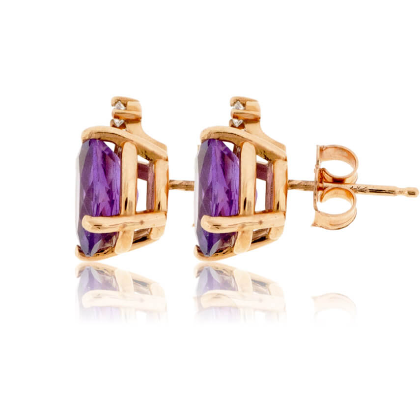 Oval Amethyst Stud Earrings with Single Diamond Accent - Park City Jewelers