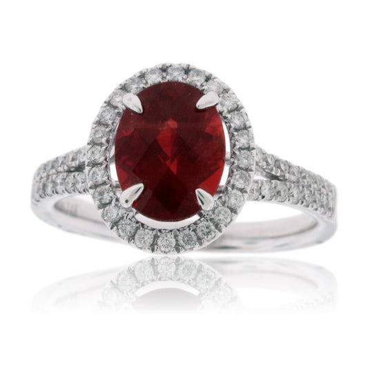 Oval Andesine and Split Shank Diamond Halo Ring - Park City Jewelers