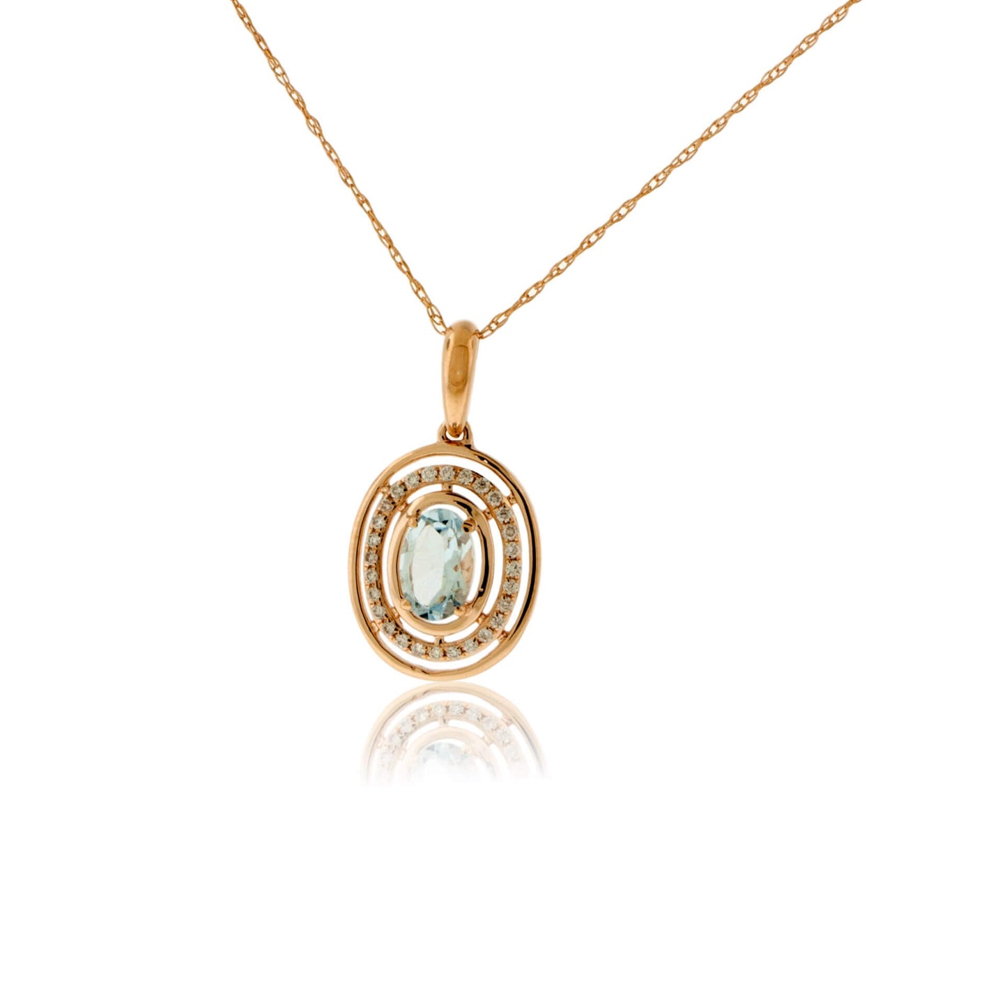 Oval Aquamarine and Diamond Double Oval Pendant - Park City Jewelers