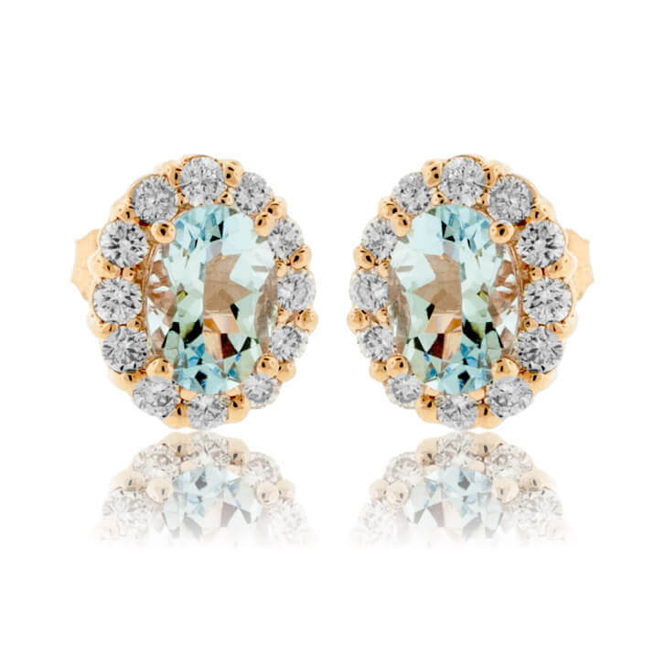Oval Aquamarine and Diamond Halo Stud Earrings - Park City Jewelers