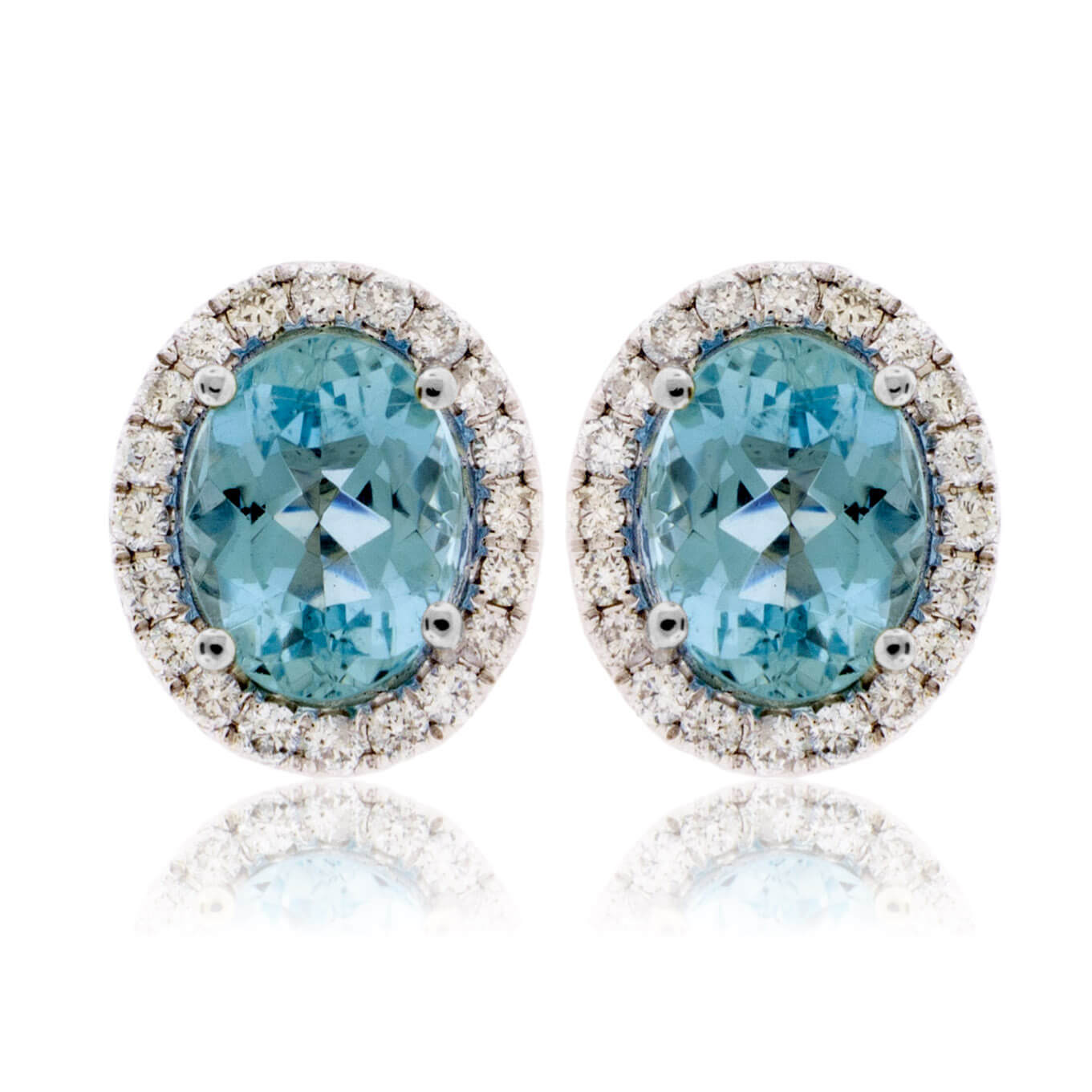 Oval Aquamarine and Diamond Halo Stud Earrings - Park City Jewelers