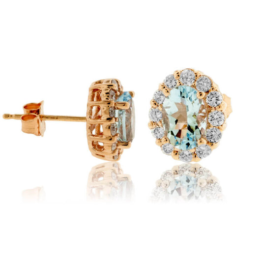 Oval Aquamarine and Diamond Halo Stud Earrings - Park City Jewelers