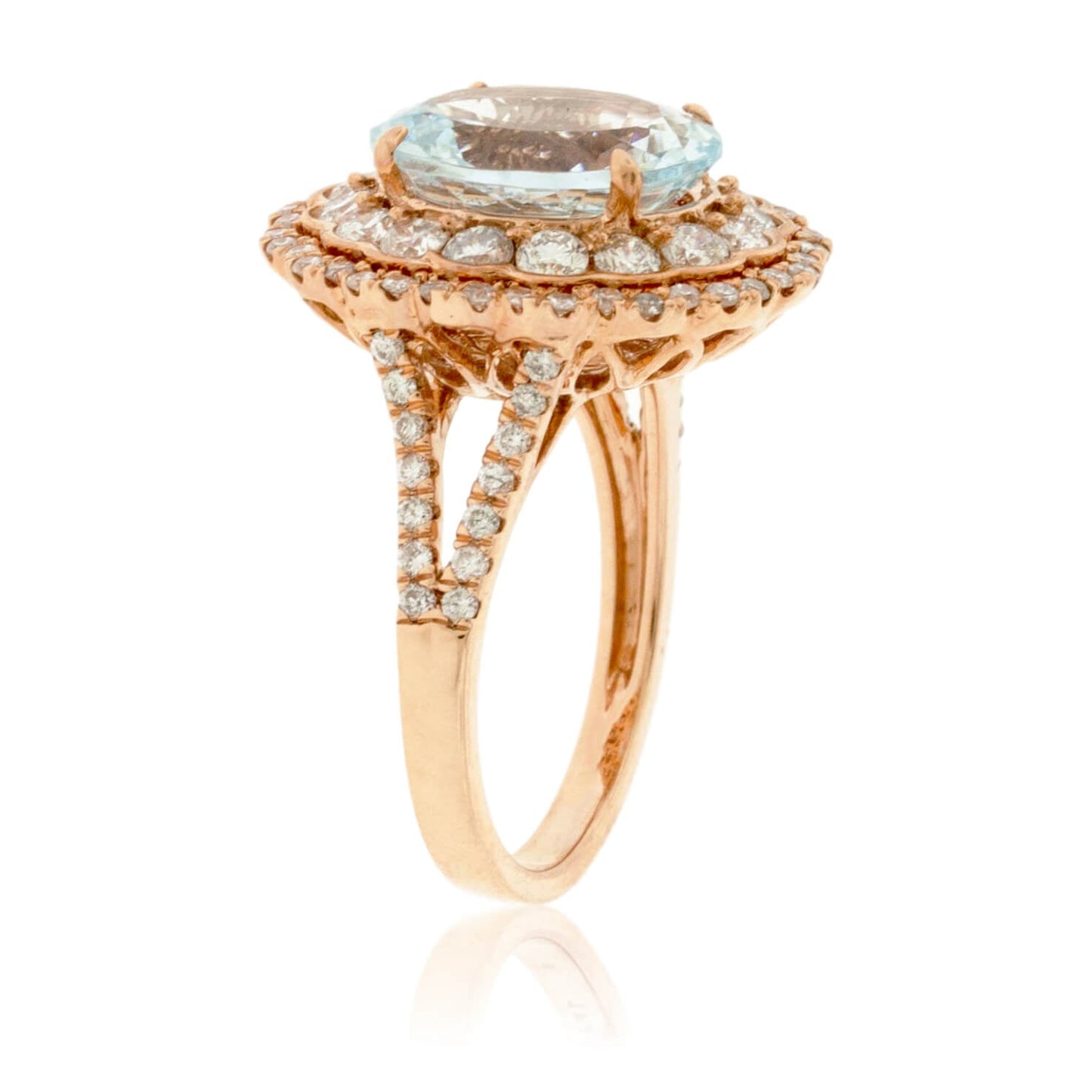 Oval Aquamarine and Scalloped Double Halo Diamond Ring - Park City Jewelers