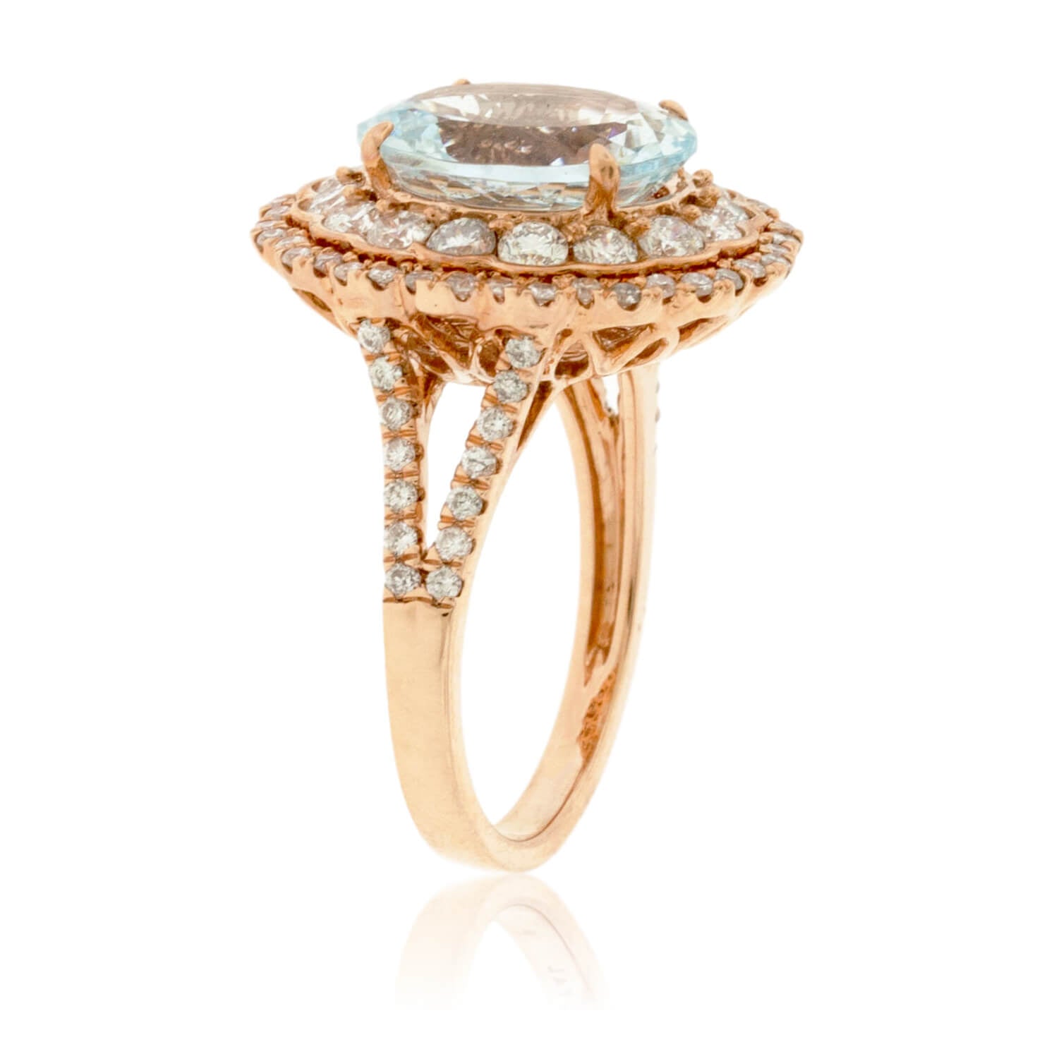 Oval Aquamarine and Scalloped Double Halo Diamond Ring - Park City Jewelers
