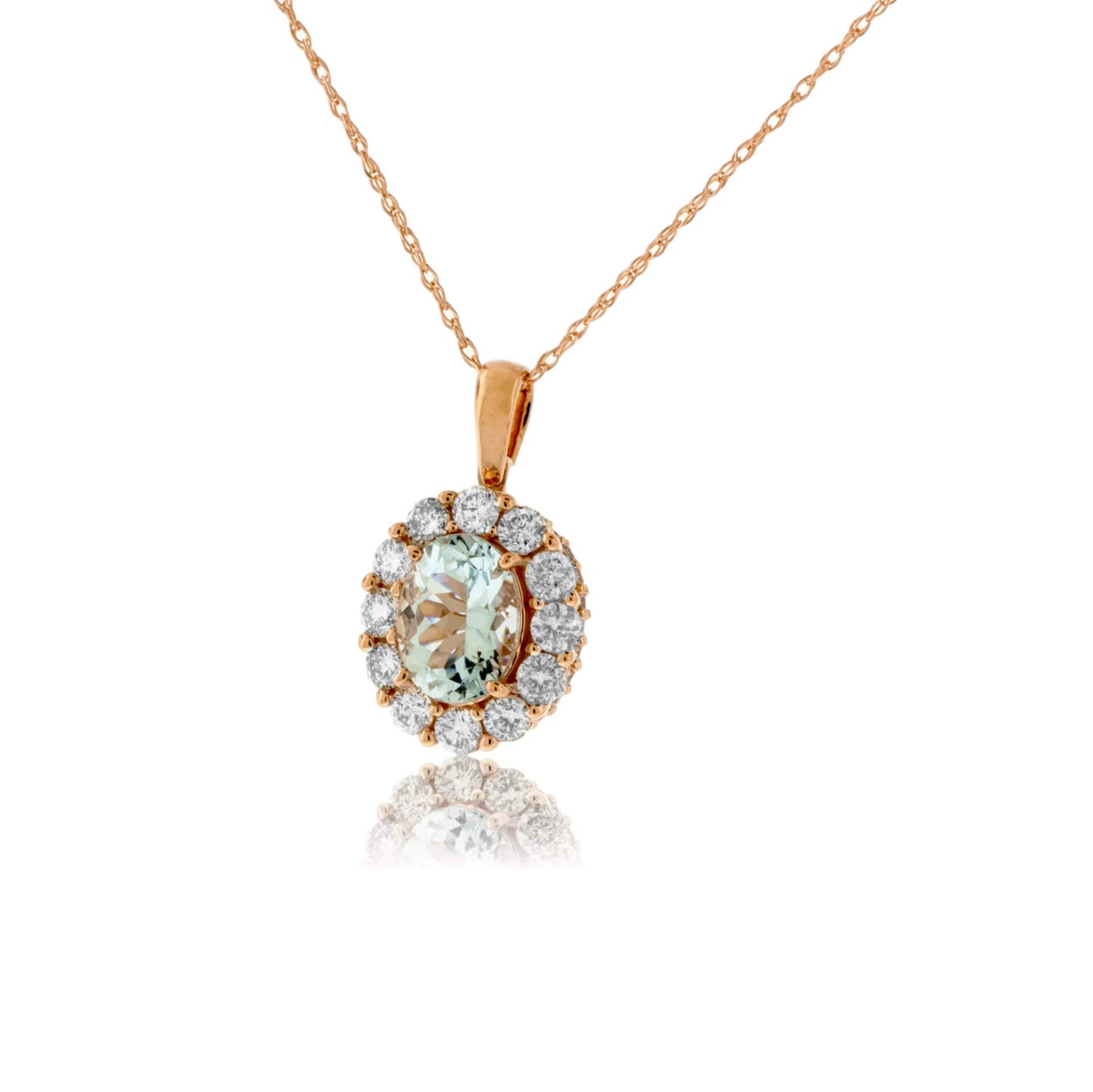 Oval Aquamarine & Diamond Classic Halo Pendant - Park City Jewelers