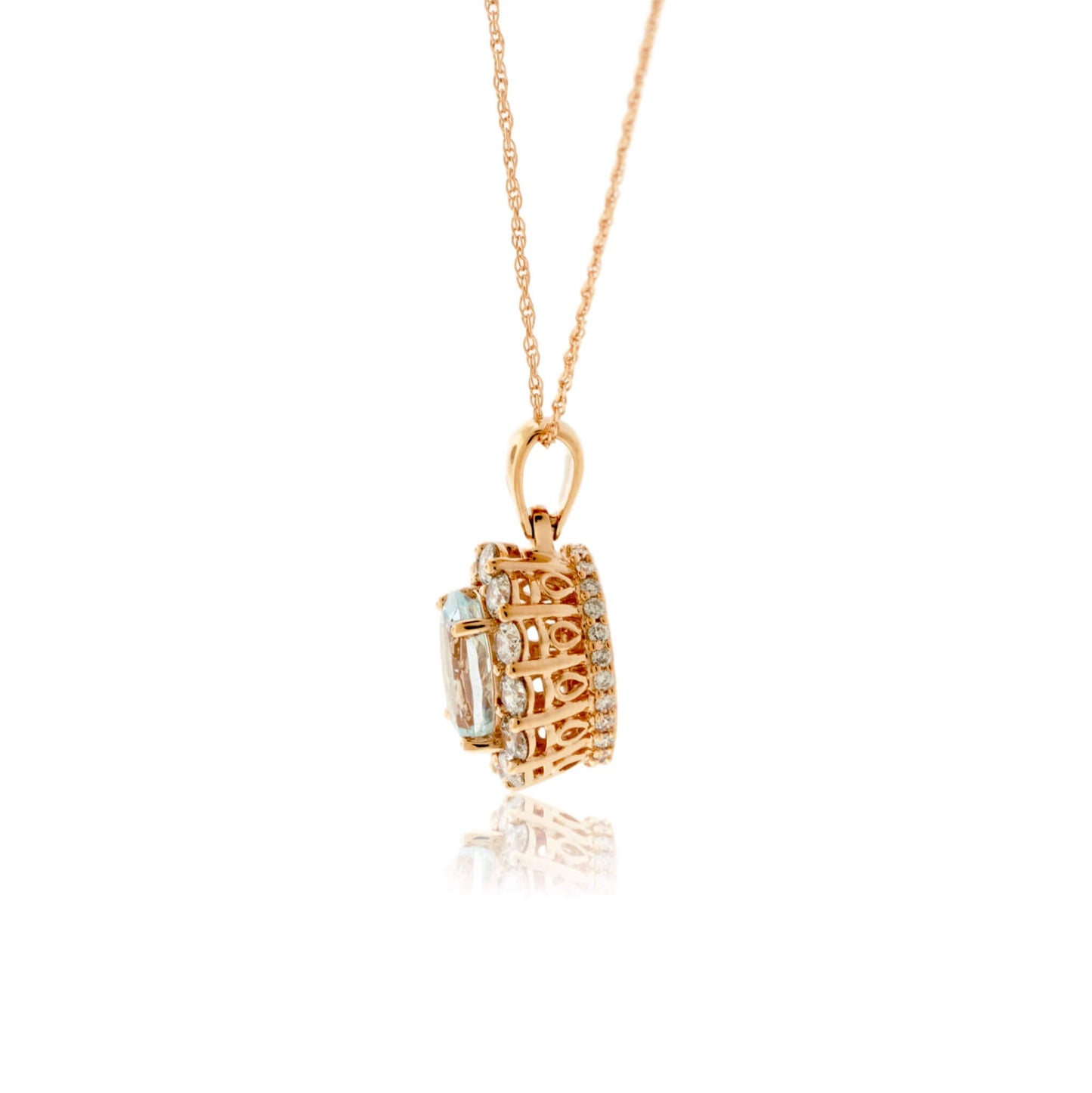 Oval Aquamarine & Diamond Classic Halo Pendant - Park City Jewelers