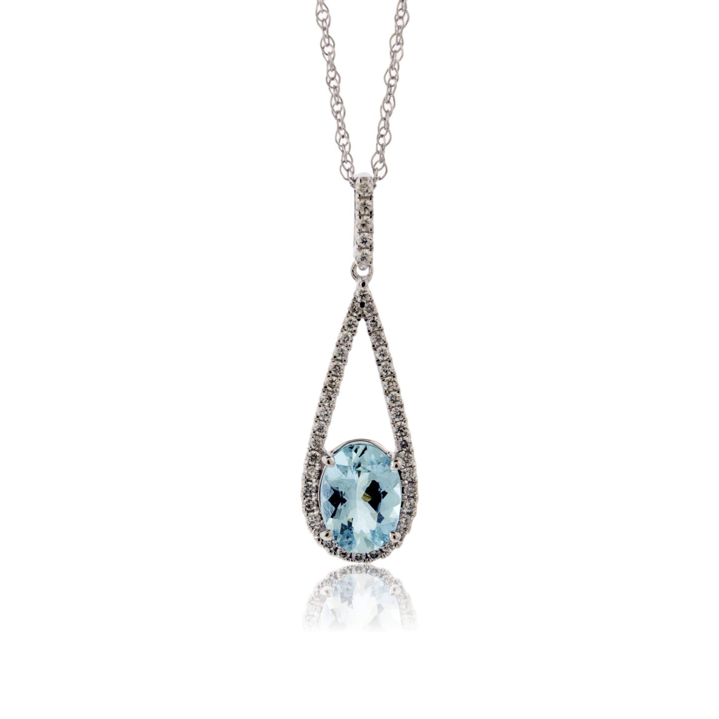 Oval Aquamarine & Diamond Tear Drop Pendant - Park City Jewelers