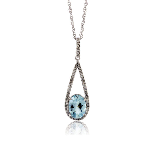 Oval Aquamarine & Diamond Tear Drop Pendant - Park City Jewelers