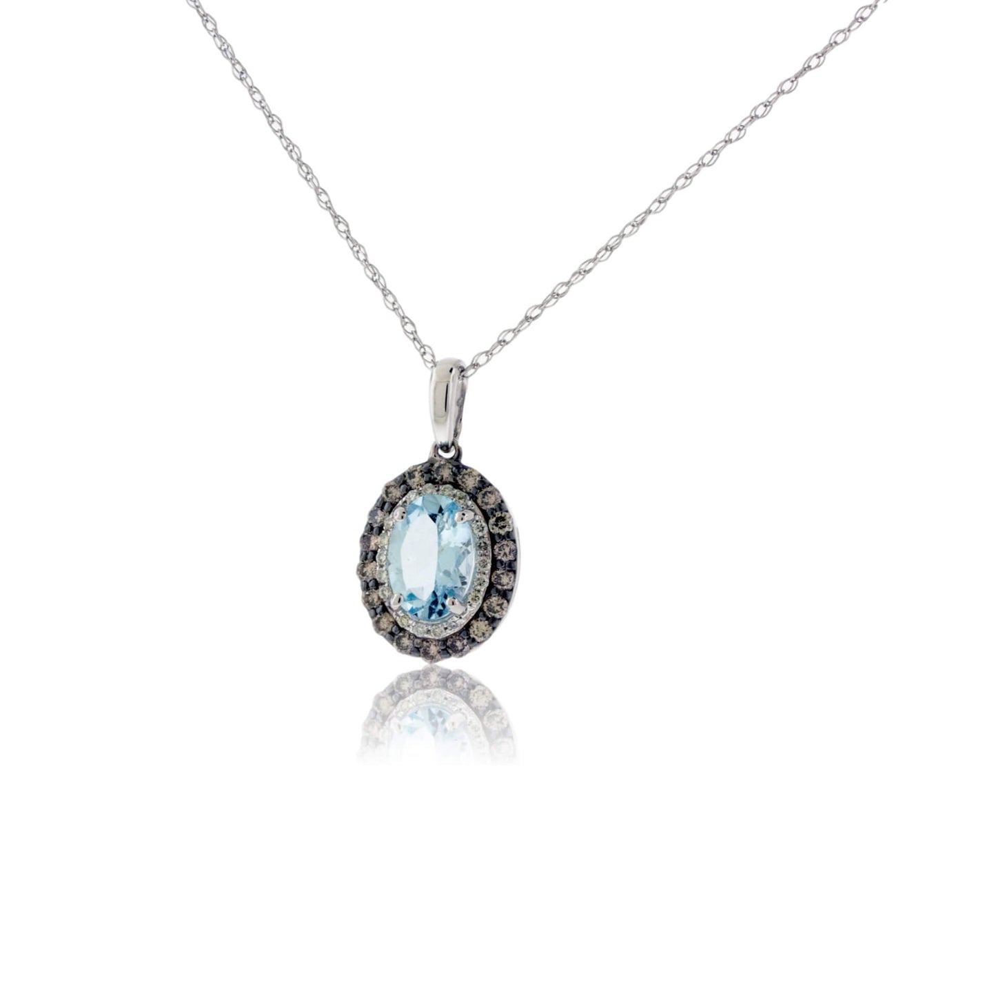 Oval Aquamarine with Double Diamond & Mocha Diamond Halo - Park City Jewelers