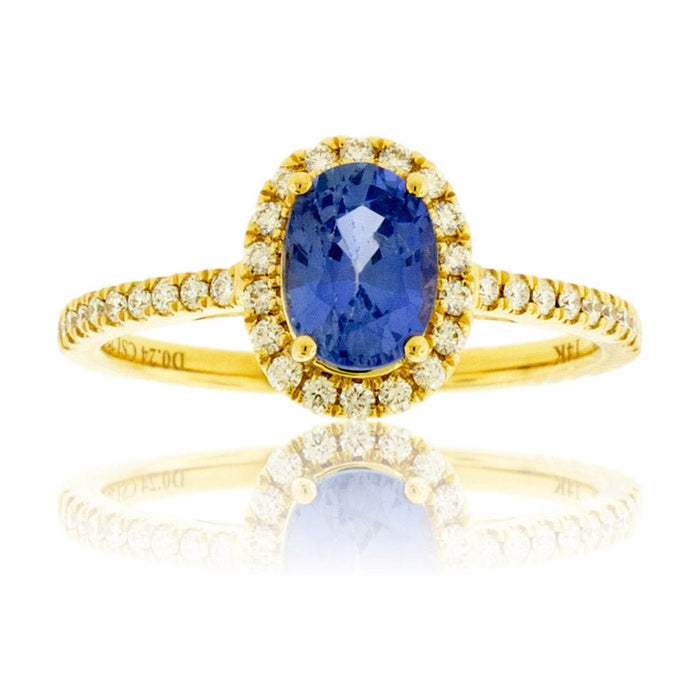 Oval Blue Sapphire and Diamond Halo Ring - Park City Jewelers