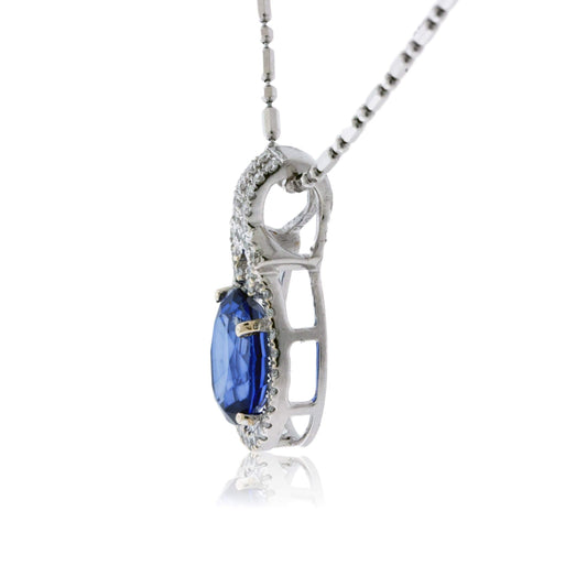 Oval Blue Sapphire and Diamond Pendant in White Gold - Park City Jewelers