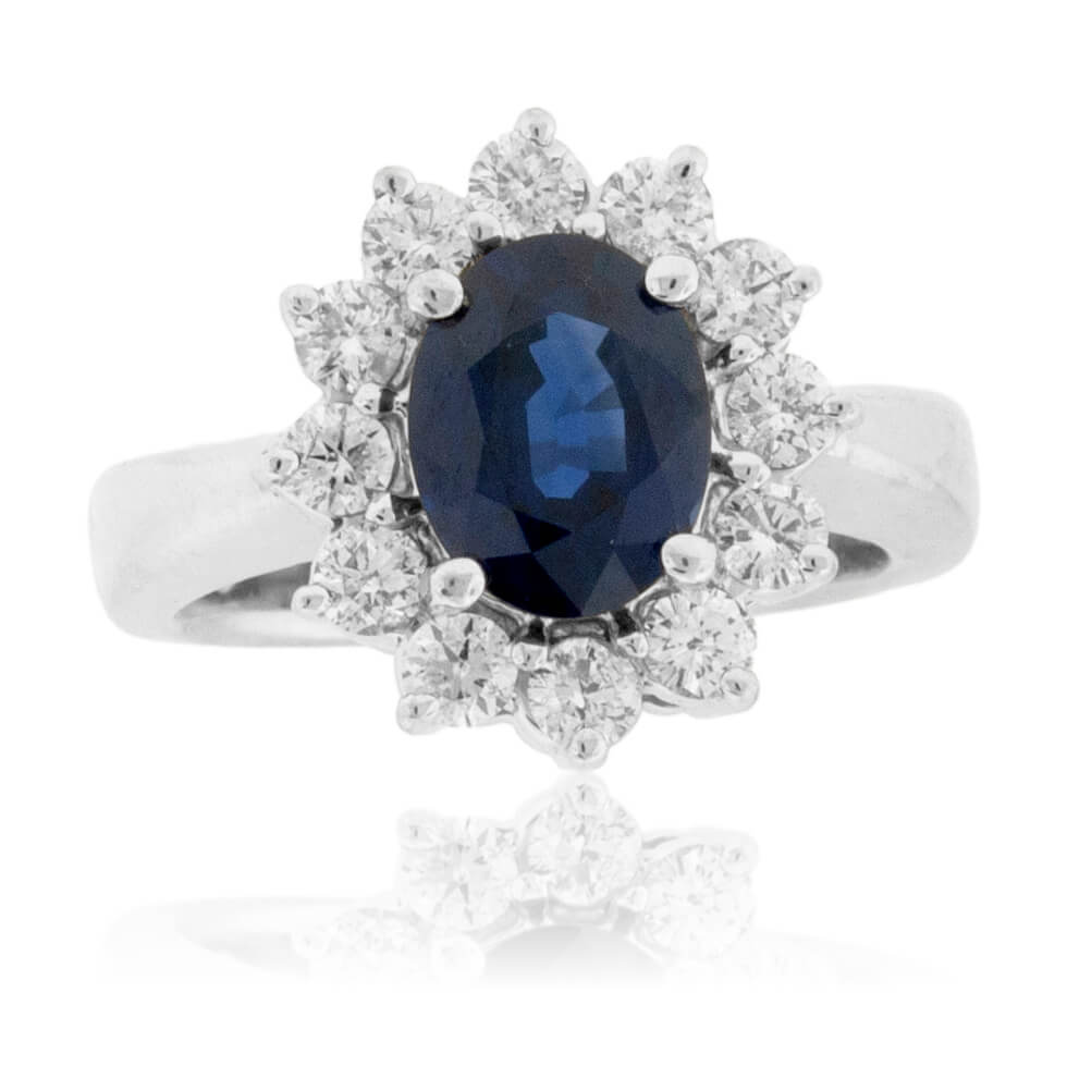 Oval Blue Sapphire & Classic Diamond Halo Ring - Park City Jewelers