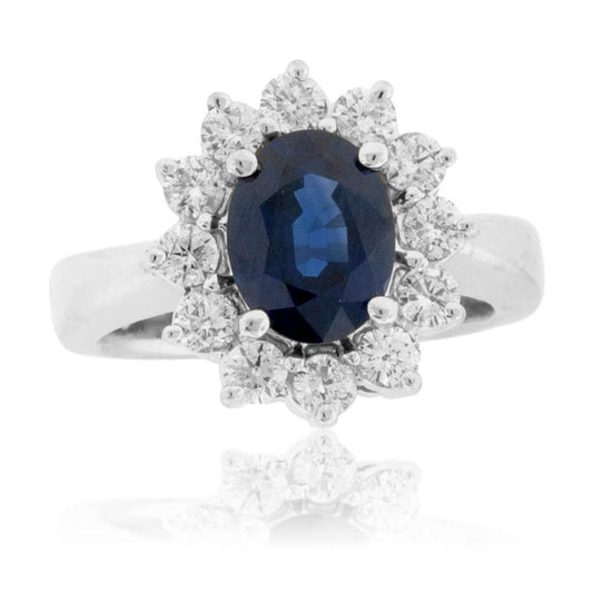 Oval Blue Sapphire & Classic Diamond Halo Ring - Park City Jewelers
