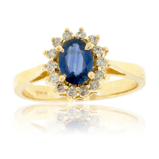 Oval Blue Sapphire & Classic Diamond Halo Ring - Park City Jewelers