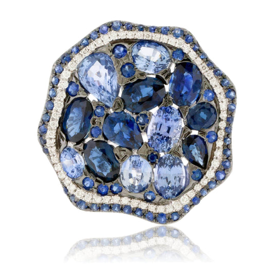 Oval Blue Sapphire Cluster Style Black Rhodium Ring - Park City Jewelers