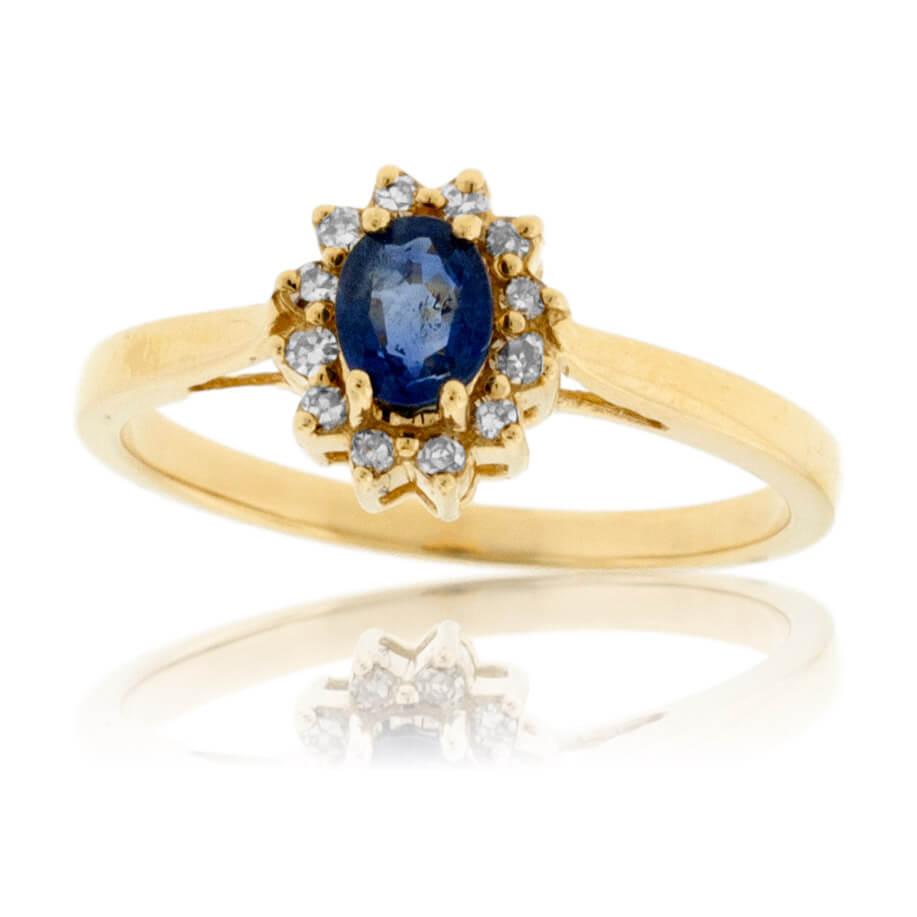 Oval Blue Sapphire & Diamond Classic Halo Ring - Park City Jewelers
