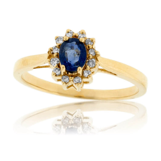 Oval Blue Sapphire & Diamond Classic Halo Ring - Park City Jewelers